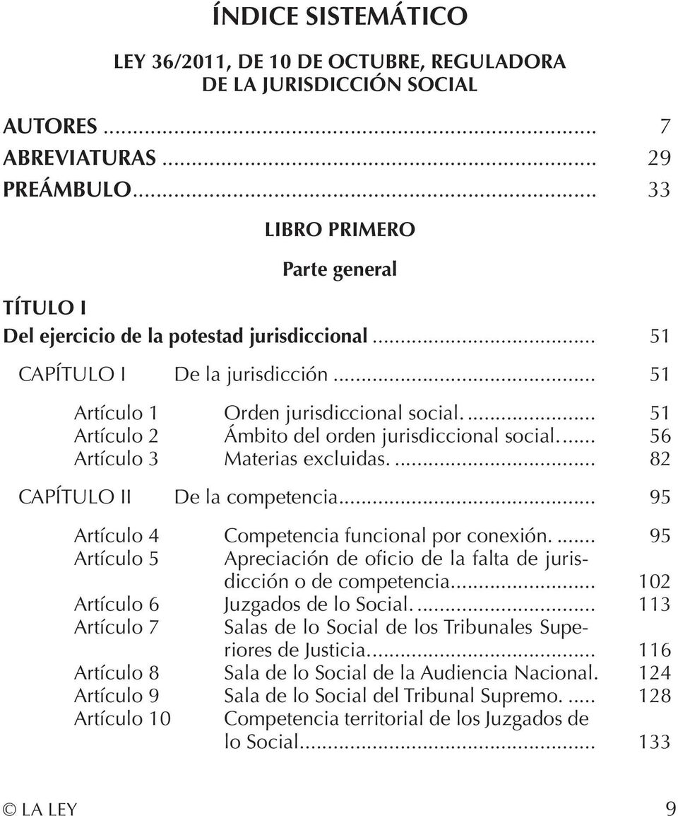 .. 51 Artículo 2 Ámbito del orden jurisdiccional social... 56 Artículo 3 Materias excluidas... 82 CAPÍTULO II De la competencia... 95 Artículo 4 Competencia funcional por conexión.