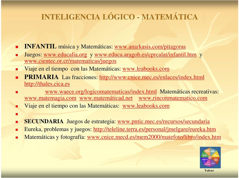 com www.matemáticad.net www.rinconmatematico.com Viaje en el tiempo con las Matemáticas: www.leabooks.com SECUNDARIA Juegos de estrategia: www.pntic.mec.