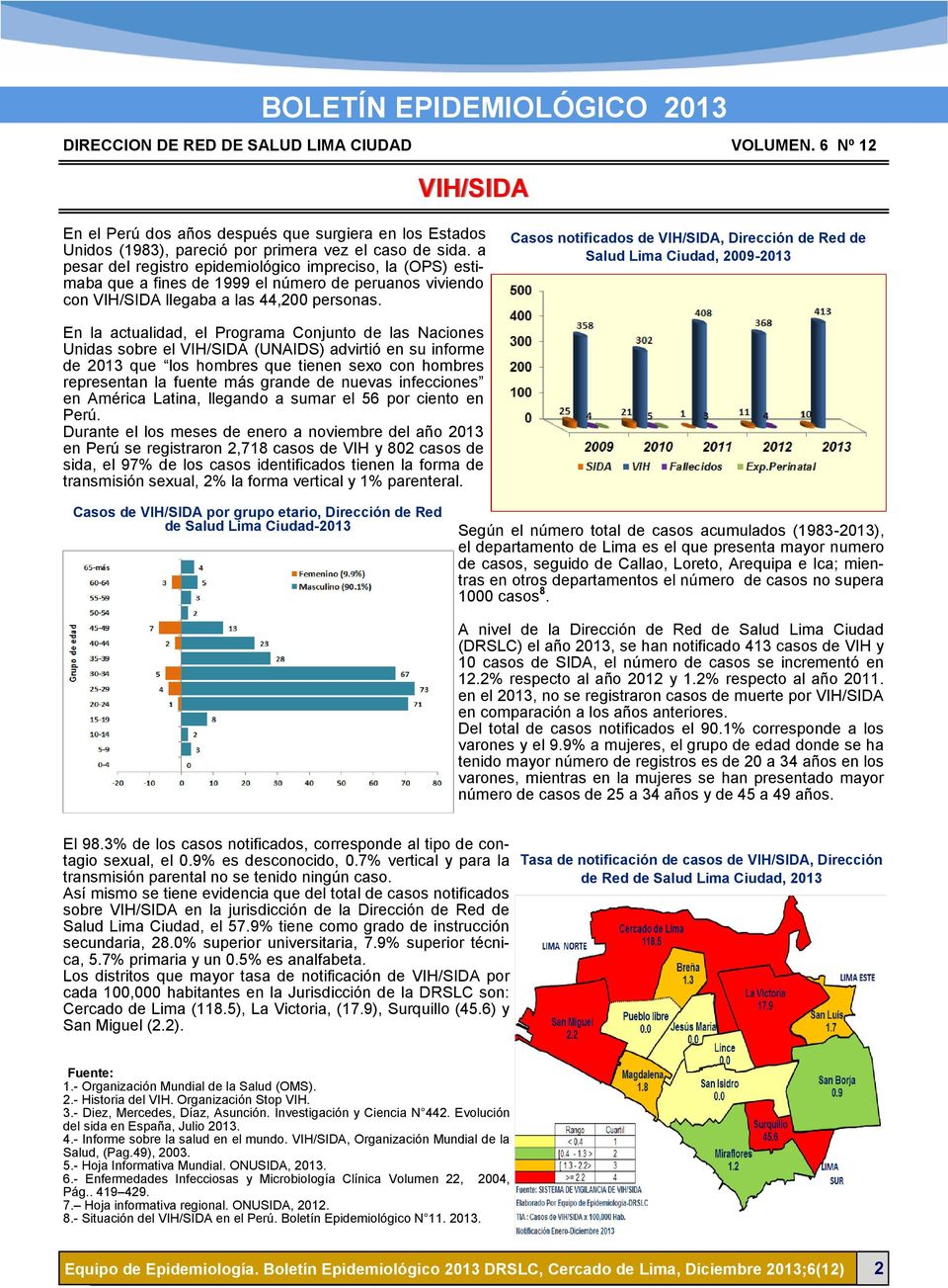 Casos notificados de VIH/SIDA, Dirección de Red de Salud Lima Ciudad, 2009-2013 En la actualidad, el Programa Conjunto de las Naciones Unidas sobre el VIH/SIDA (UNAIDS) advirtió en su informe de 2013