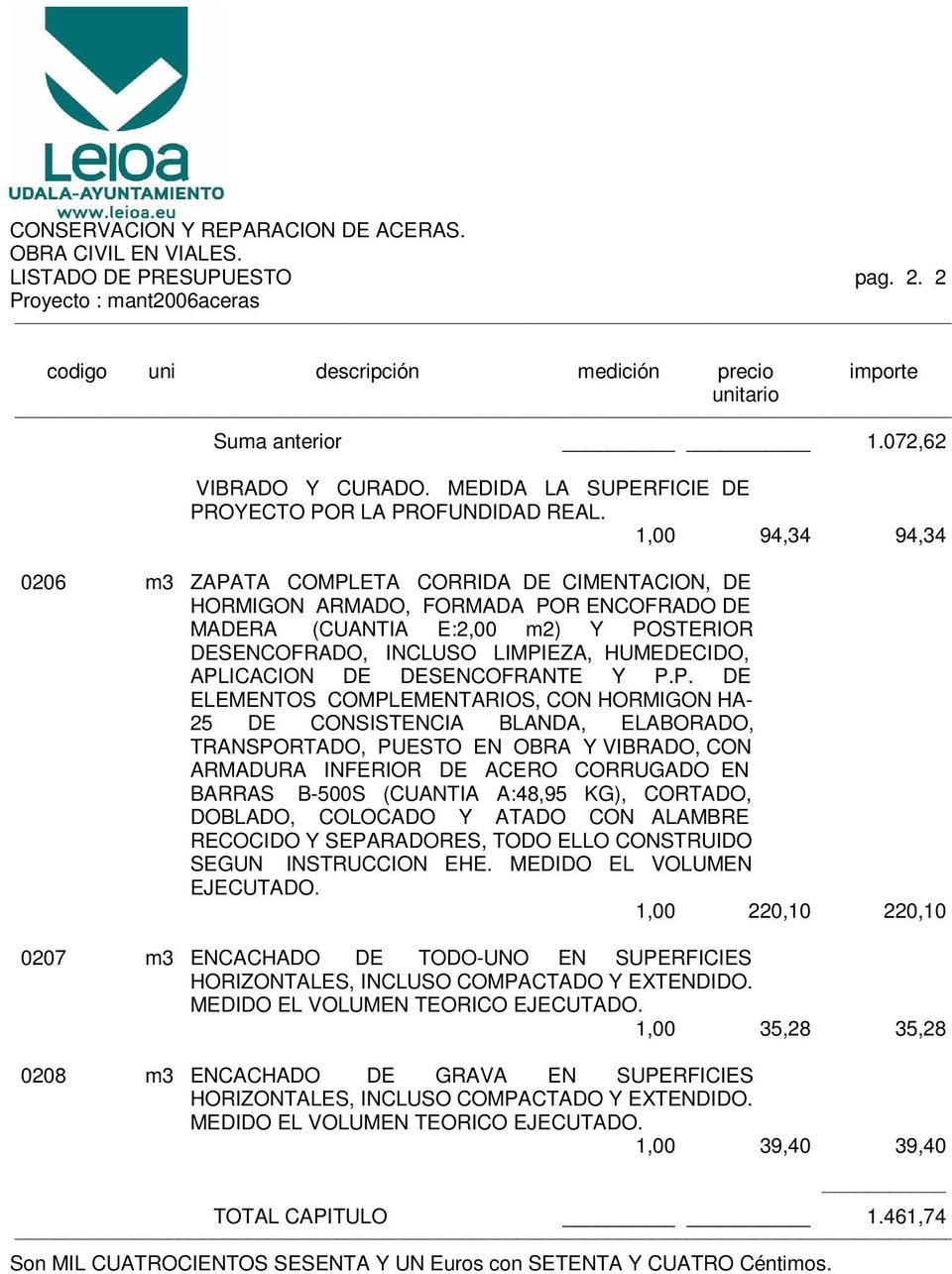 APLICACION DE DESENCOFRANTE Y P.P. DE ELEMENTOS COMPLEMENTARIOS, CON HORMIGON HA- 25 DE CONSISTENCIA BLANDA, ELABORADO, TRANSPORTADO, PUESTO EN OBRA Y VIBRADO, CON ARMADURA INFERIOR DE ACERO