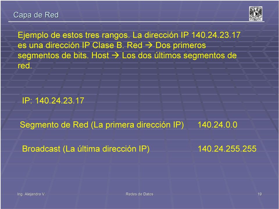 Host Los dos últimos segmentos de red. IP: 140.24.23.