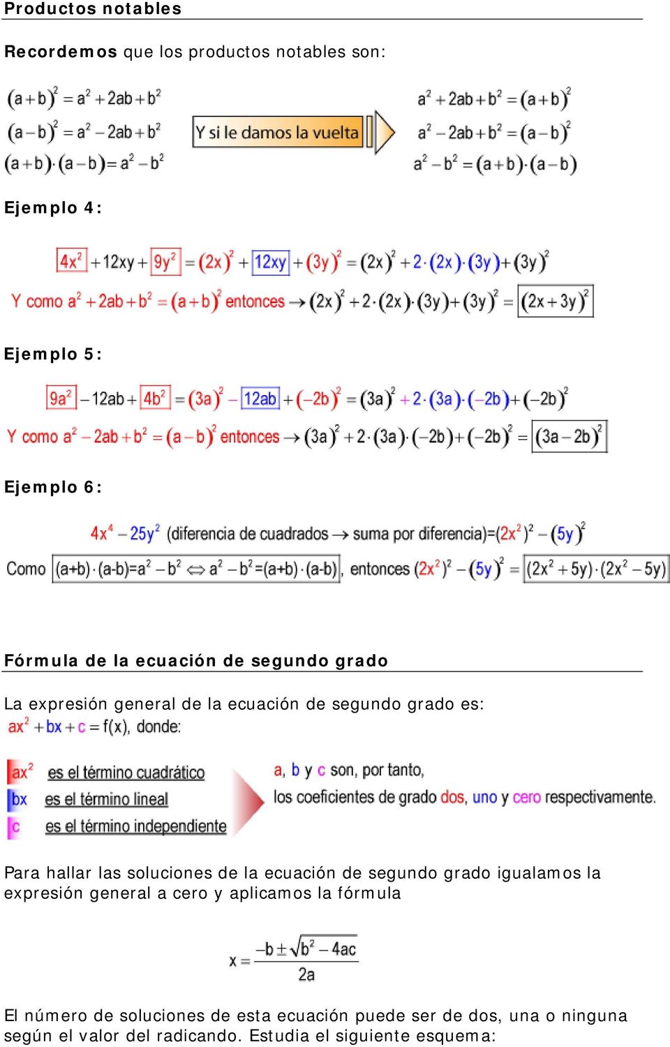 de la ecuación de segundo grado igualamos la expresión general a cero y aplicamos la fórmula El número de