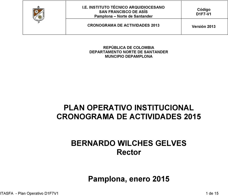 INSTITUCIONAL CRONOGRAMA DE 2015 BERNARDO WILCHES