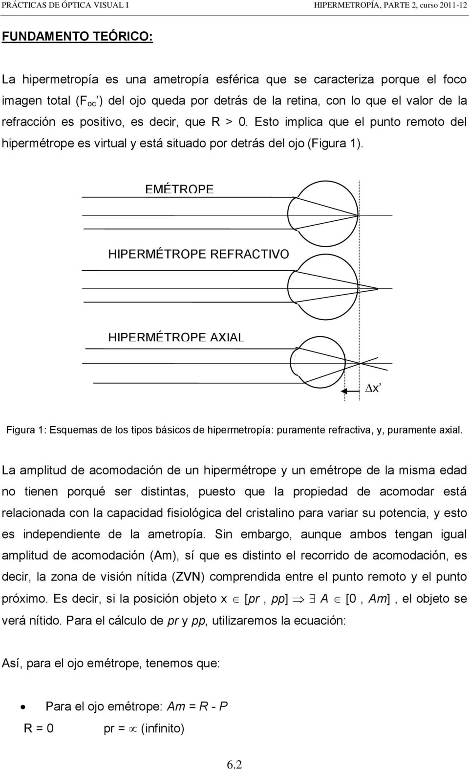 EMÉTROPE HIPERMÉTROPE REFRACTIVO HIPERMÉTROPE AXIA x Figura 1: Esquemas de los tipos básicos de hipermetropía: puramente refractiva, y, puramente axial.