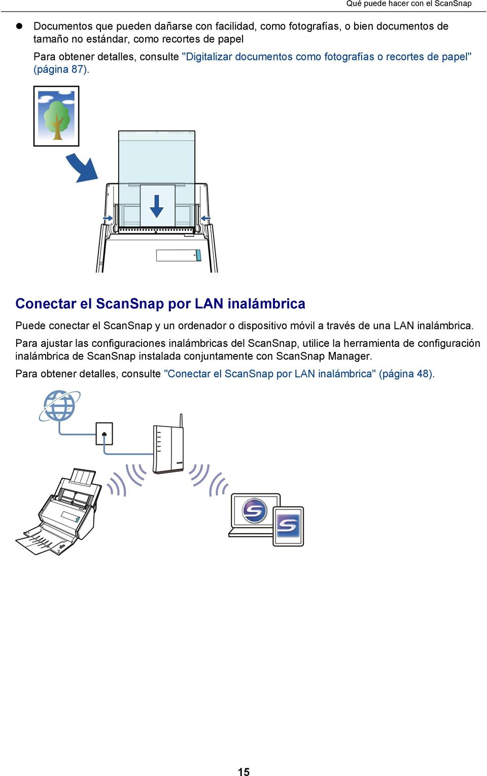 Conectar el ScanSnap por LAN inalámbrica Puede conectar el ScanSnap y un ordenador o dispositivo móvil a través de una LAN inalámbrica.