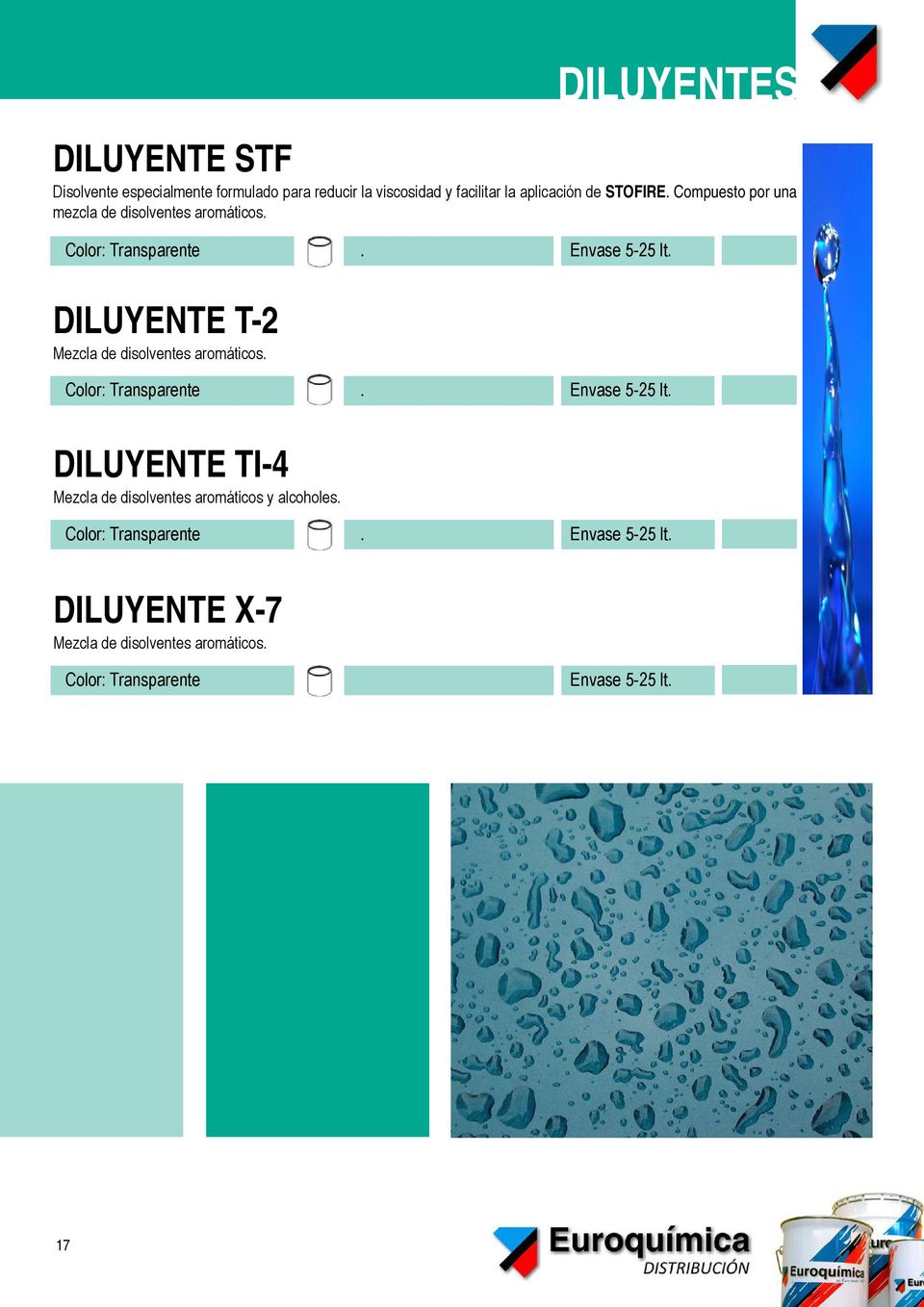 DILUYENTES DILUYENTE T-2 Mezcla de disolventes aromáticos. Color: Transparente. Envase 5-25 lt.