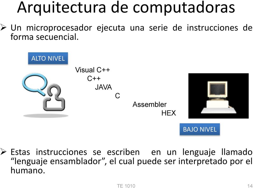 ALTO NIVEL Visual C++ C++ JAVA C Assembler HEX BAJO NIVEL Estas