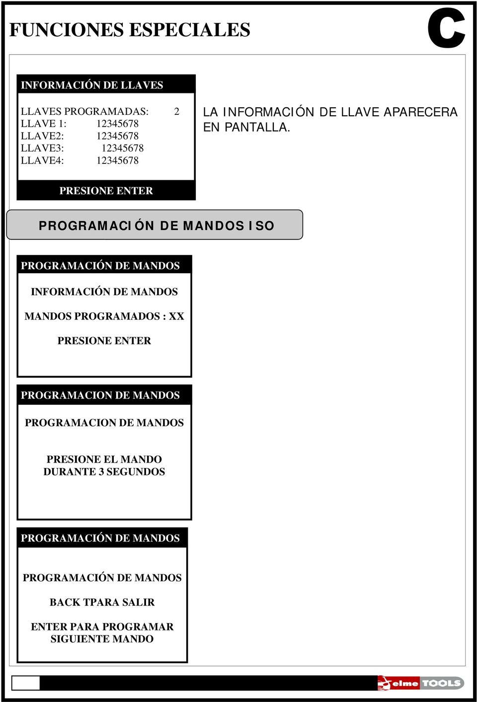PRESIONE ENTER PROGRAMACIÓN DE MANDOS ISO PROGRAMACIÓN DE MANDOS INFORMACIÓN DE MANDOS MANDOS PROGRAMADOS : XX PRESIONE