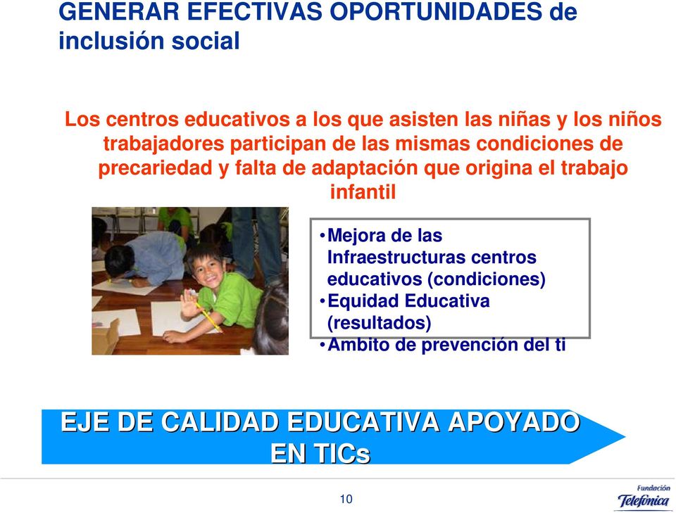 adaptación que origina el trabajo infantil Mejora de las Infraestructuras centros educativos