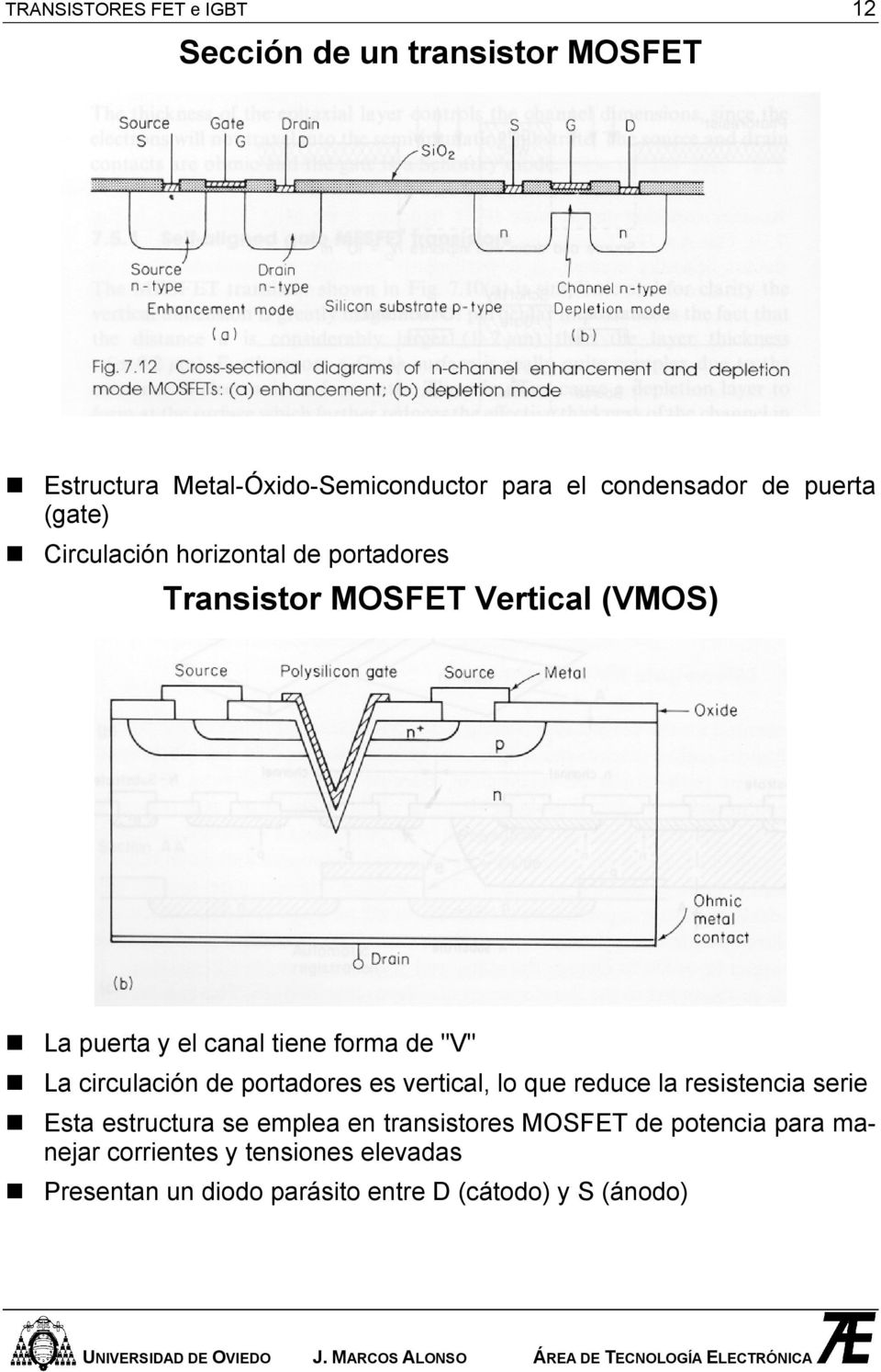 de "V" La circulación de portadores es vertical, lo que reduce la resistencia serie Esta estructura se emplea en
