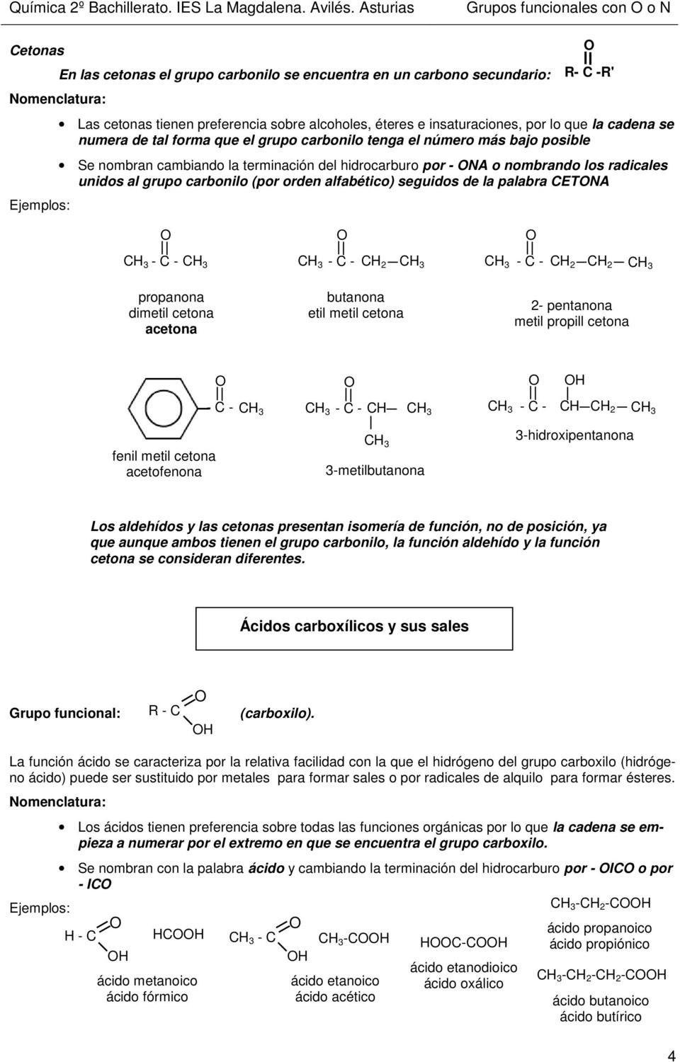 (por orden alfabético) seguidos de la palabra CETNA R- C -R' C 3 - C - C 3 C 3 - C - C 2 C 3 C 3 - C - C 2 C 2 C 3 propanona dimetil cetona acetona butanona etil metil cetona 2- pentanona metil