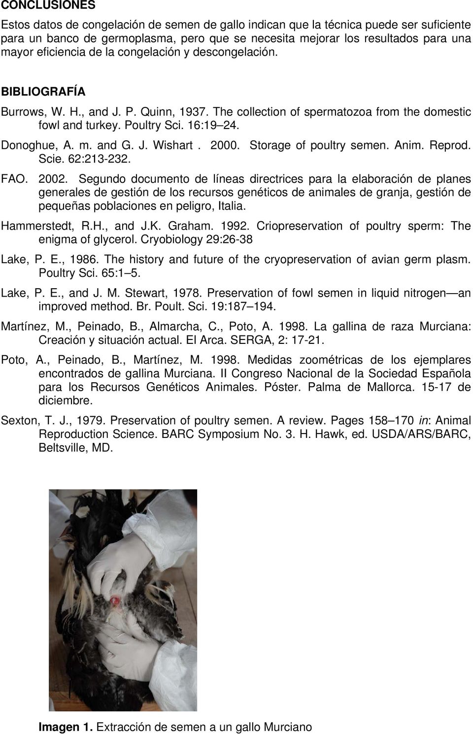 m. and G. J. Wishart. 2000. Storage of poultry semen. Anim. Reprod. Scie. 62:213-232. FAO. 2002.