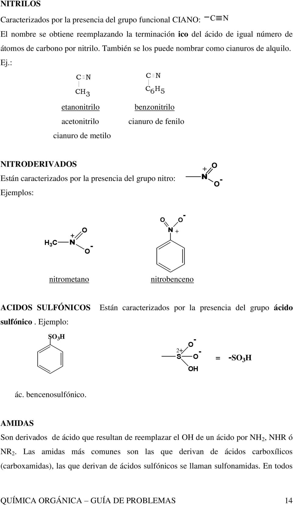 : C N C N etanonitrilo acetonitrilo cianuro de metilo C 6 H 5 benzonitrilo cianuro de fenilo NITRODERIVADOS Están caracterizados por la presencia del grupo nitro: Ejemplos: O O - H 3 C + N O O - N +
