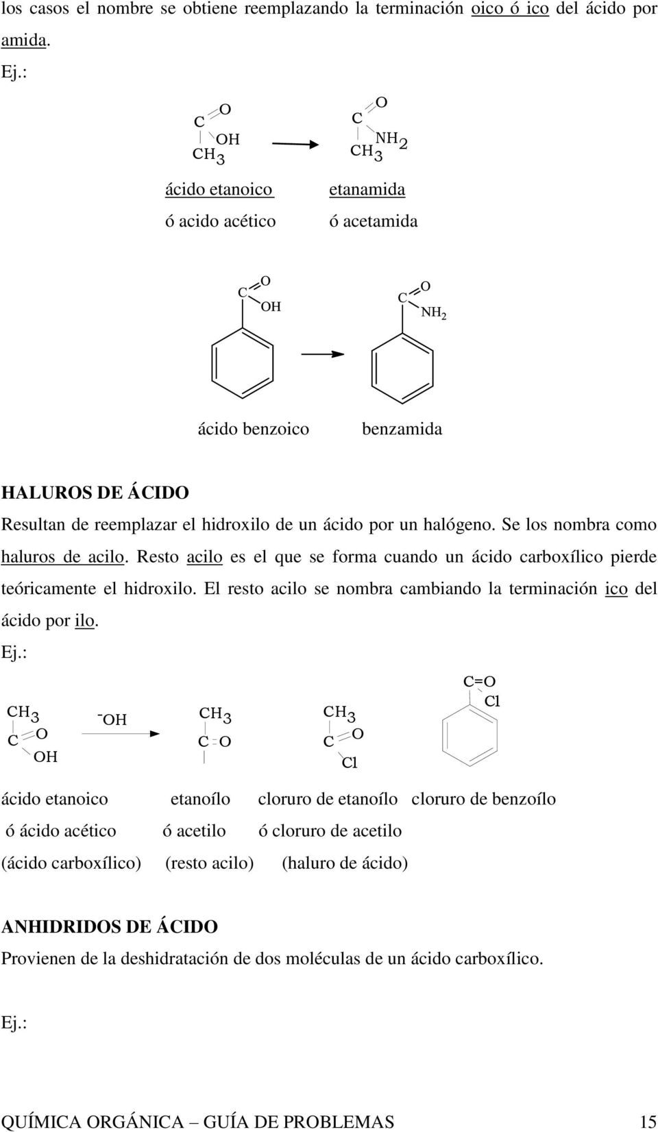 Se los nombra como haluros de acilo. Resto acilo es el que se forma cuando un ácido carboxílico pierde teóricamente el hidroxilo.
