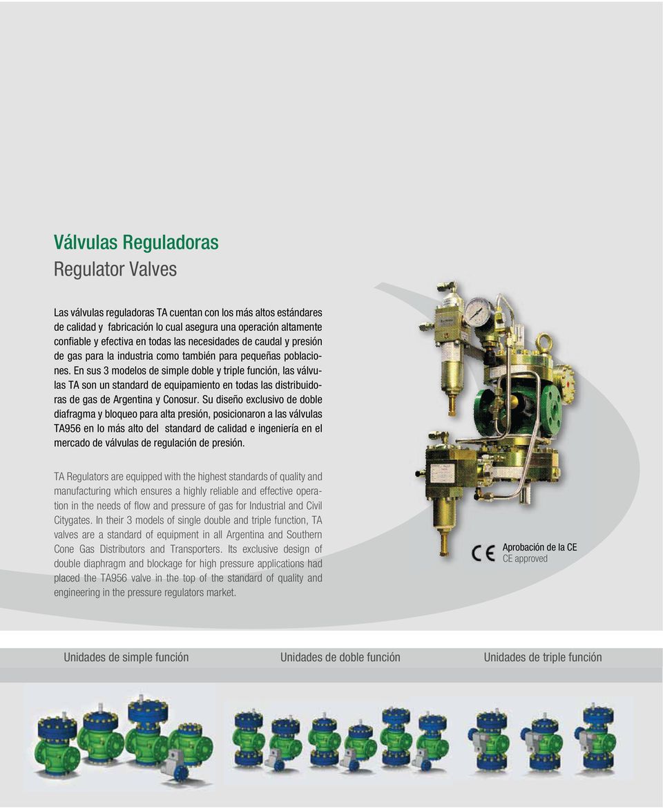 En sus 3 modelos de simple doble y triple función, las válvulas TA son un standard de equipamiento en todas las distribuidoras de gas de Argentina y Conosur.