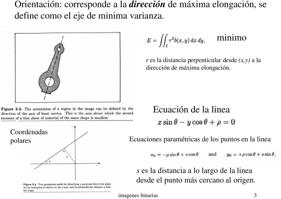 minimo r es la distancia perpenticular desde (x,y) a la dirección de máxima elongación.