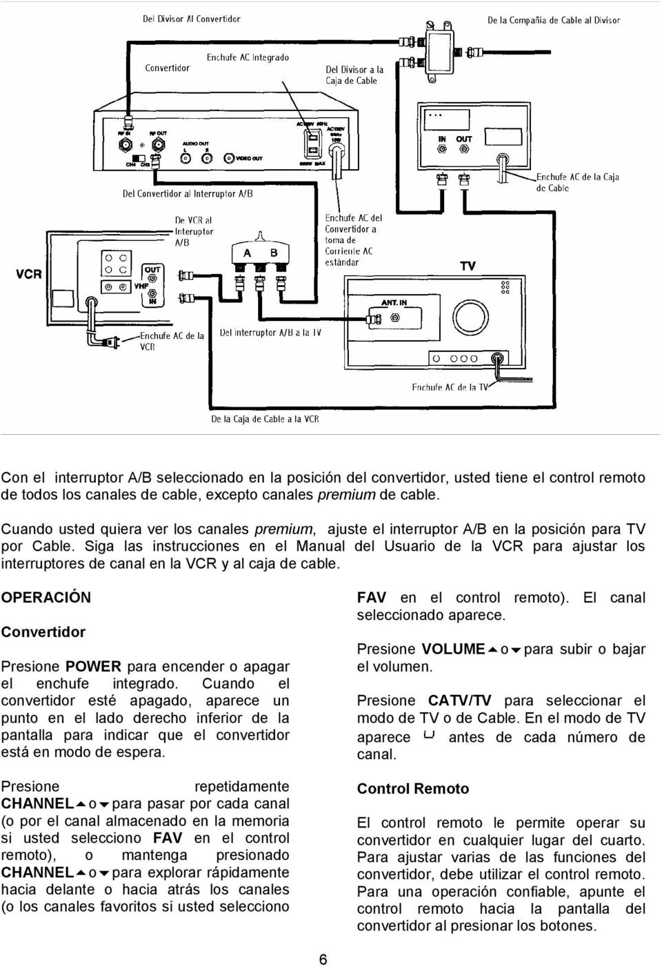 Siga las instrucciones en el Manual del Usuario de la VCR para ajustar los interruptores de canal en la VCR y al caja de cable.