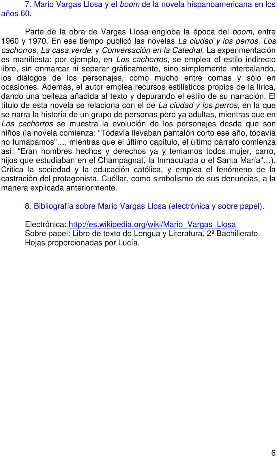 1. Principales de Los cachorros, de M. Vargas Llosa. Sus caracteres y acciones. PDF Free Download