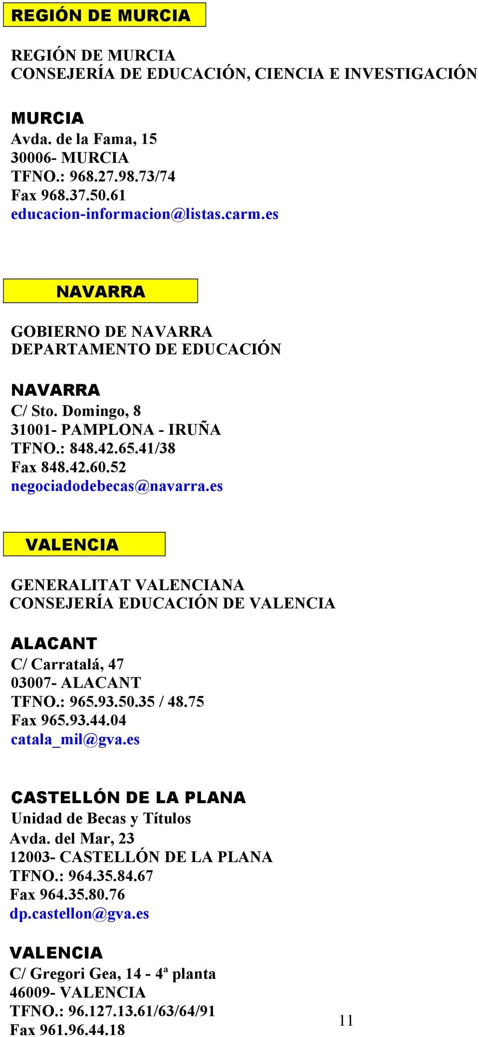 es VALENCIA GENERALITAT VALENCIANA CONSEJERÍA EDUCACIÓN DE VALENCIA ALACANT C/ Carratalá, 47 03007- ALACANT TFNO.: 965.93.50.35 / 48.75 Fax 965.93.44.04 catala_mil@gva.