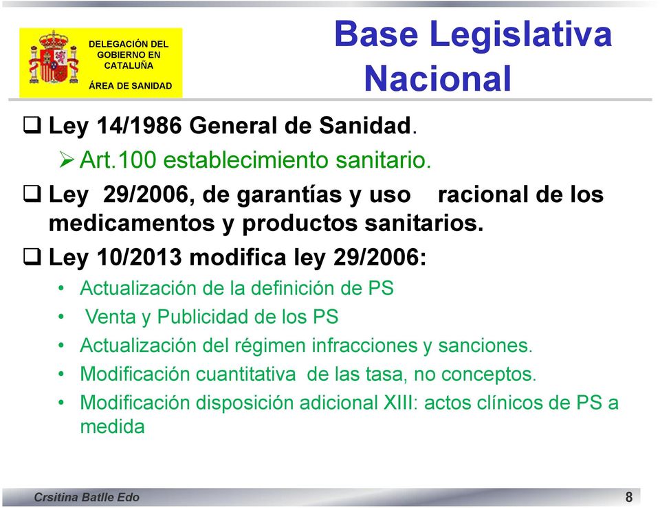 Ley 10/2013 modifica ley 29/2006: Actualización de la definición de PS Venta y Publicidad de los PS Actualización