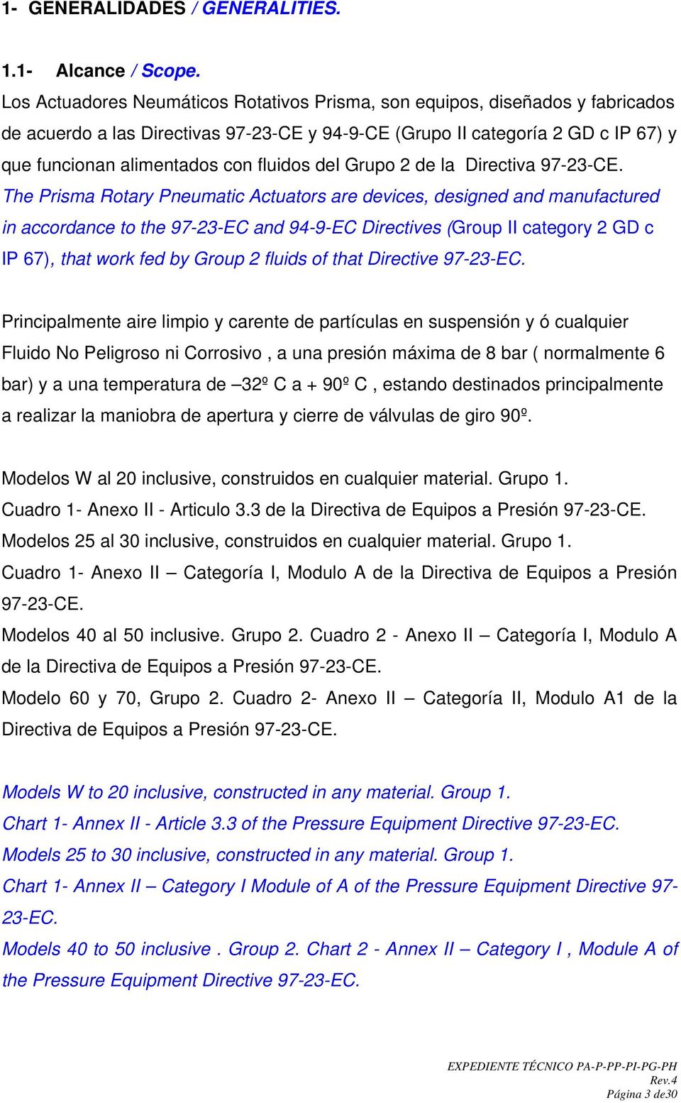 fluidos del Grupo 2 de la Directiva 97-23-CE.