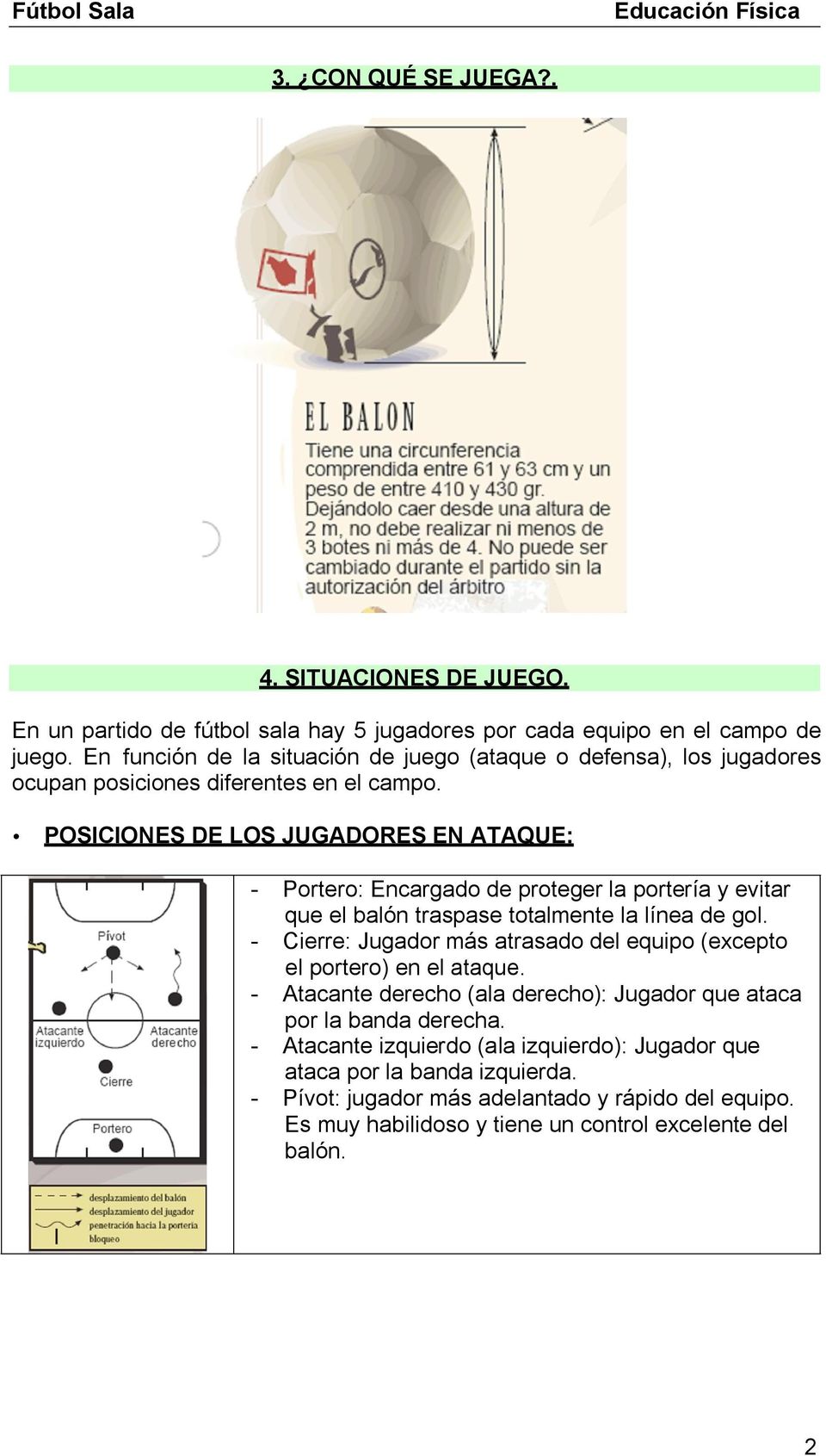 POSICIONES DE LOS JUGADORES EN ATAQUE: - Portero: Encargado de proteger la portería y evitar que el balón traspase totalmente la línea de gol.