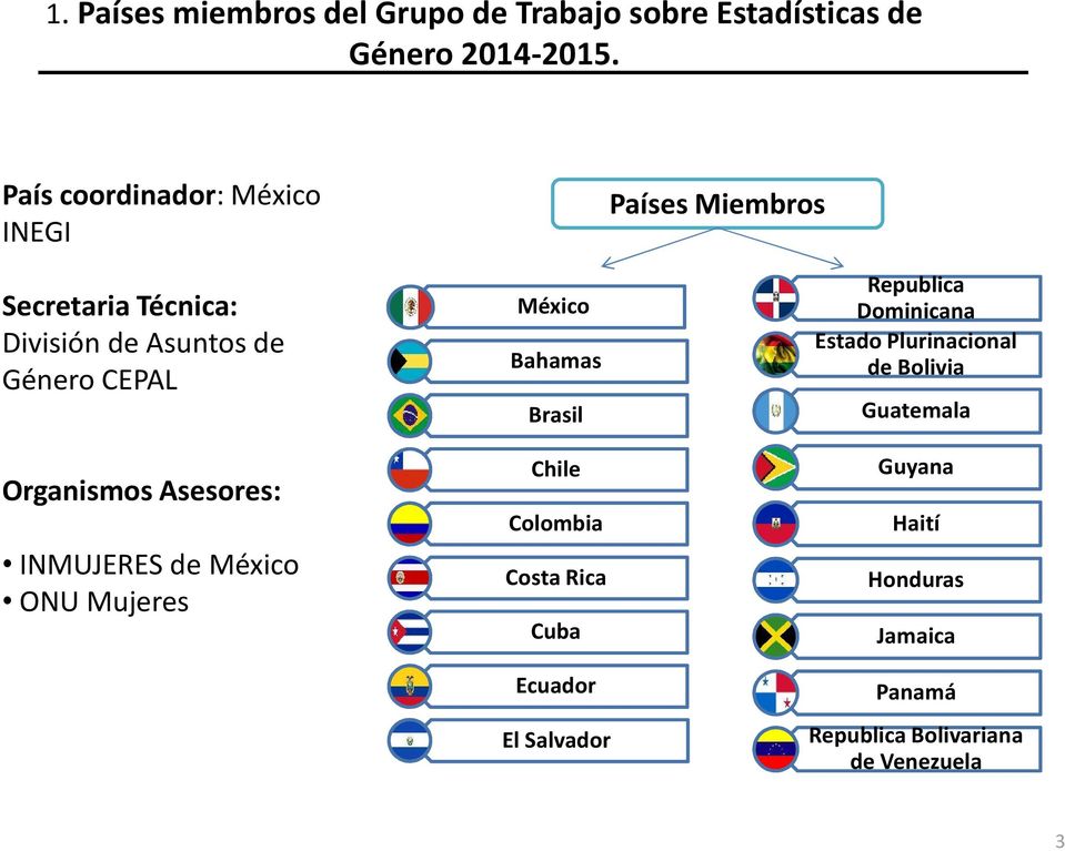 INMUJERES de México ONU Mujeres México Bahamas Brasil Chile Colombia Costa Rica Cuba Países Miembros Republica