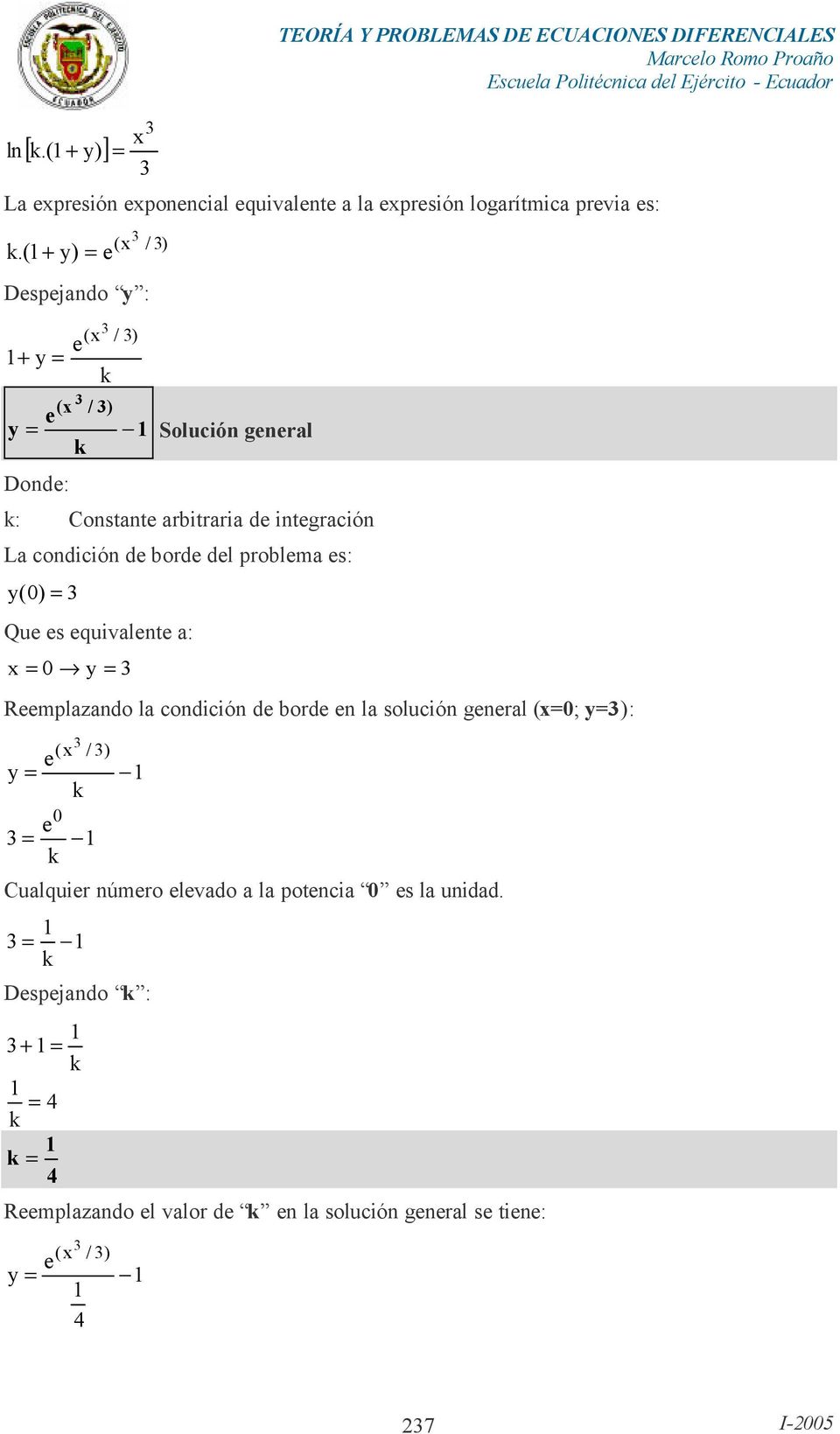 ( + ) = ( x / ) Dspjando : + = (x ( x / ) / ) = - Solución gnral Dond: : Constant arbitraria d intgración La condición d bord dl problma s: