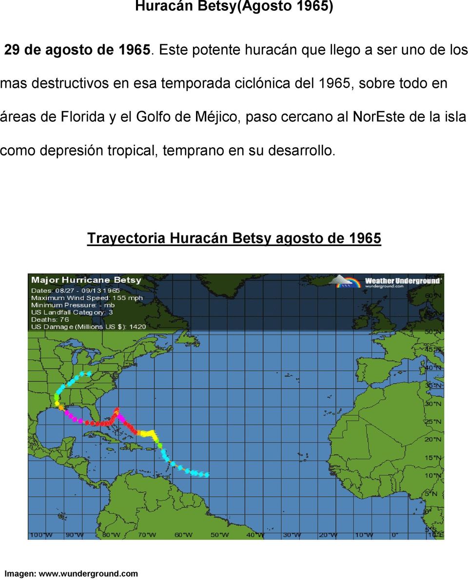 ciclónica del 1965, sobre todo en áreas de Florida y el Golfo de Méjico, paso cercano al