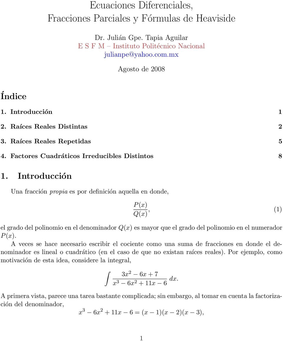 Ecuaciones Diferenciales Fracciones Parciales Y Formulas De