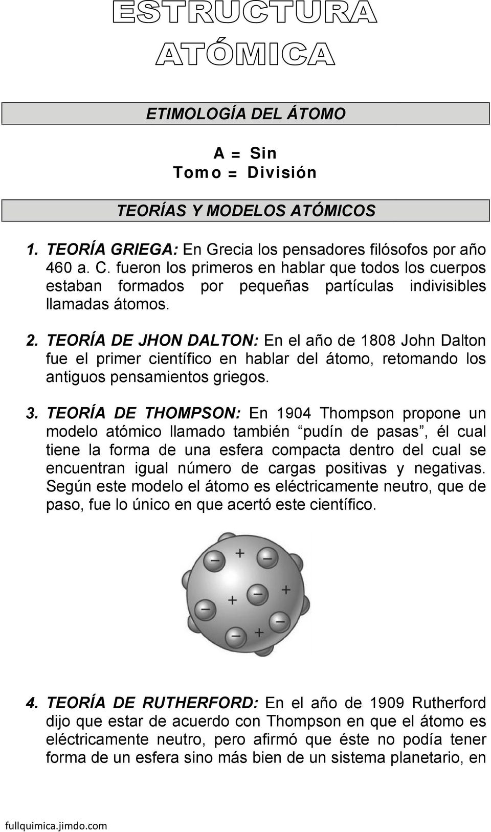 ETIMOLOGÍA DEL ÁTOMO. A = Sin Tomo = División TEORÍAS Y MODELOS ATÓMICOS -  PDF Descargar libre