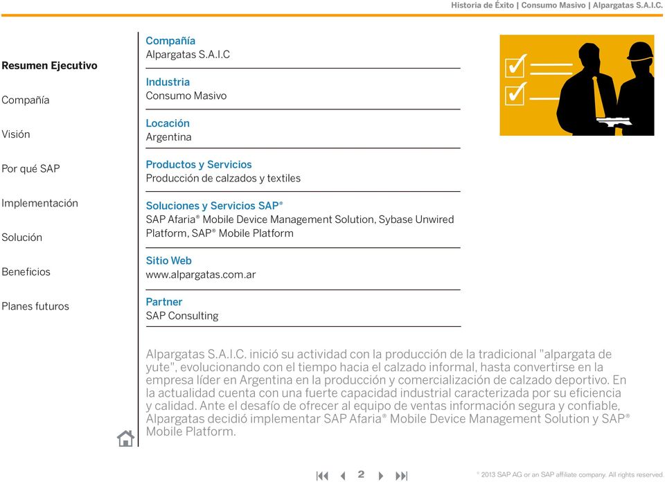 SAP Mobile Platform Sitio Web www.alpargatas.com.ar Partner SAP Consulting C.