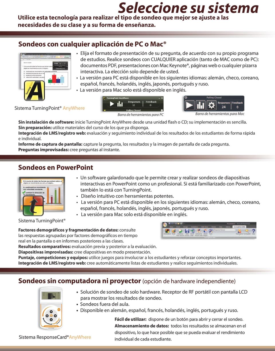 Realice sondeos con CUALQUIER aplicación (tanto de MAC como de PC): documentos PDF, presentaciones con Mac Keynote, páginas web o cualquier pizarra interactiva. La elección solo depende de usted.