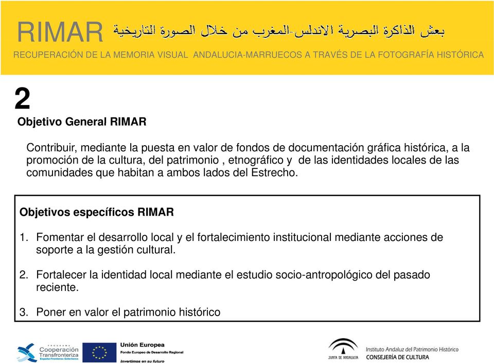 Objetivos específicos RIMAR 1.