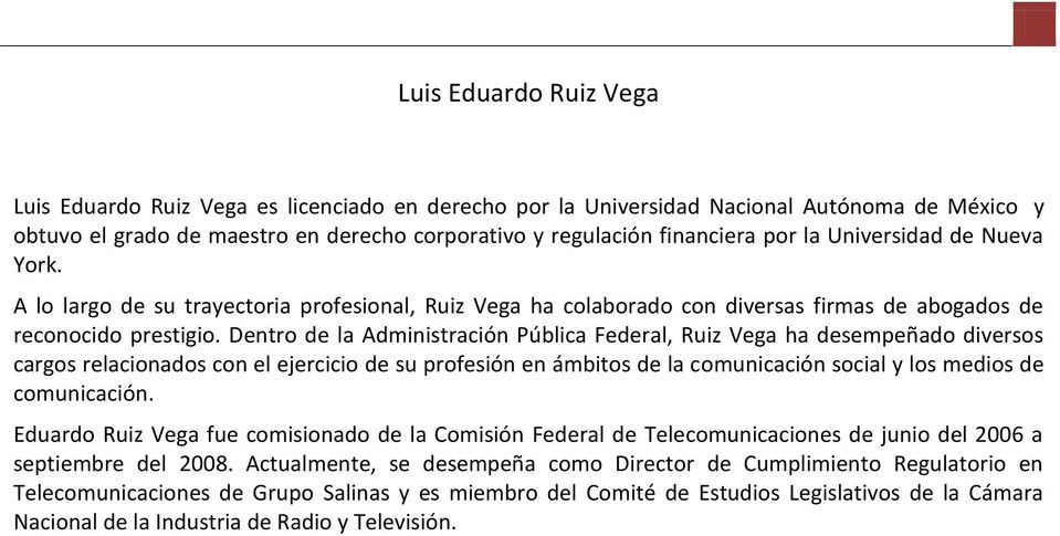 Dentro de la Administración Pública Federal, Ruiz Vega ha desempeñado diversos cargos relacionados con el ejercicio de su profesión en ámbitos de la comunicación social y los medios de comunicación.
