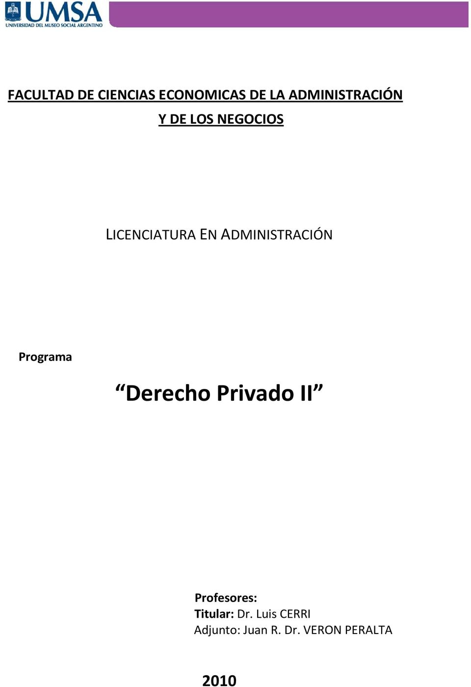 ADMINISTRACIÓN Programa Derecho Privado II