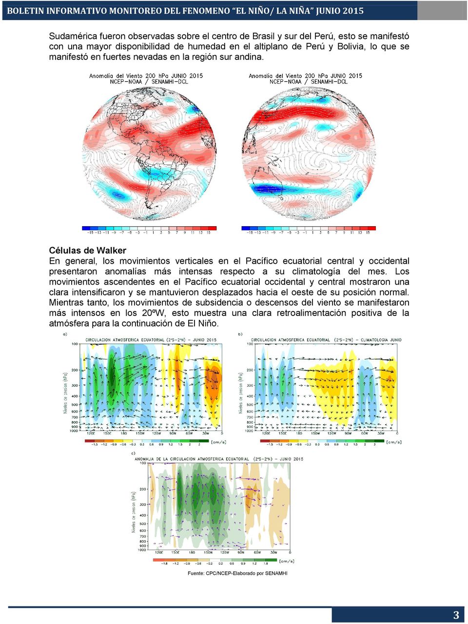 Células de Walker En general, los movimientos verticales en el Pacífico ecuatorial central y occidental presentaron anomalías más intensas respecto a su climatología del mes.