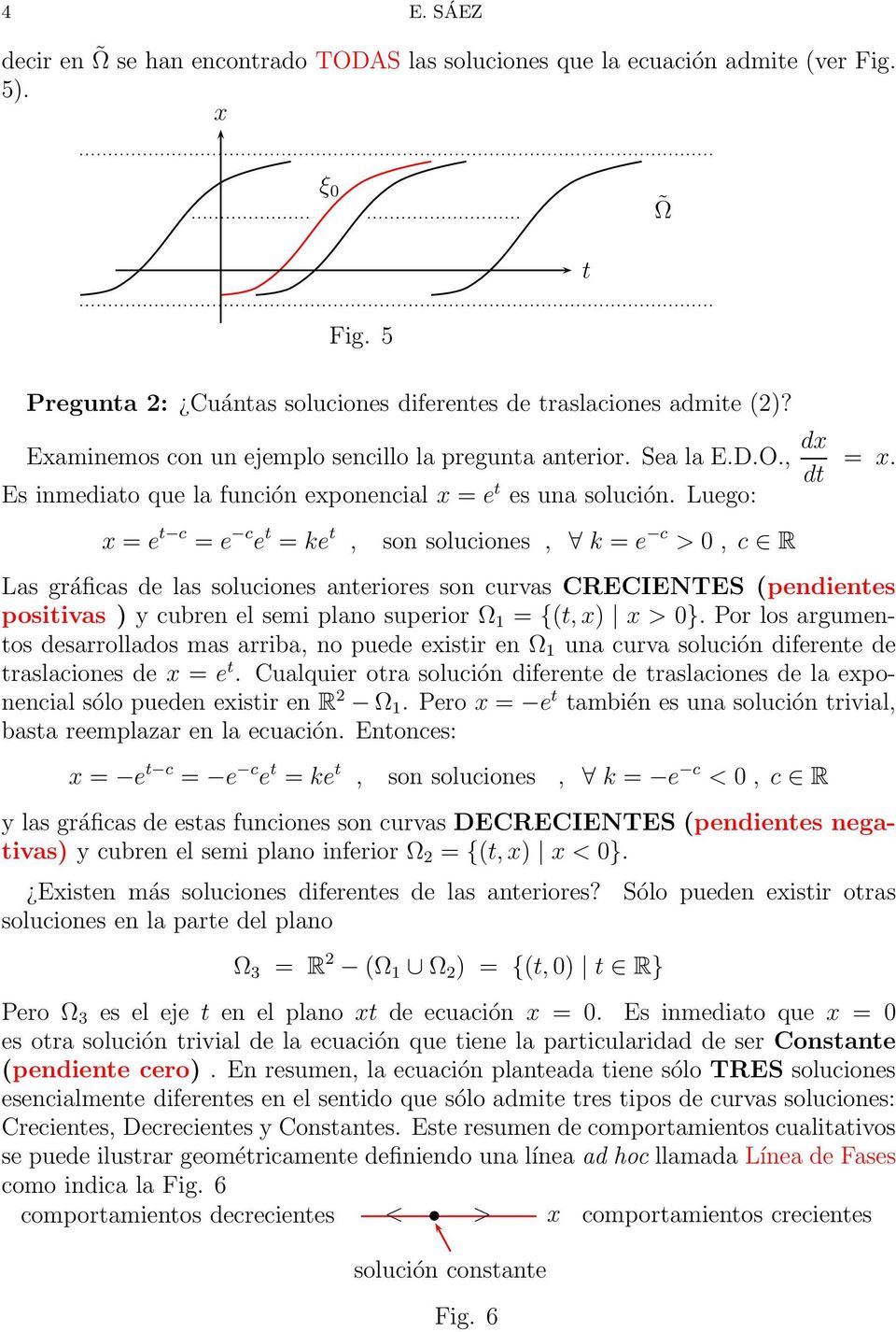 Las gráficas de las soluciones aneriores son curvas CRECIENTES (pendienes posiivas ) y cubren el semi plano superior Ω 1 = {(,) > 0}.