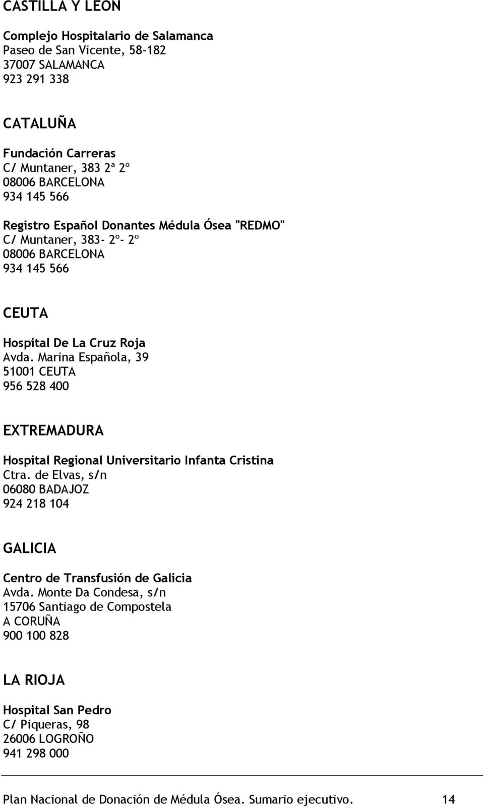 Marina Española, 39 51001 CEUTA 956 528 400 EXTREMADURA ADAJOZ Hospital Regional Universitario Infanta Cristina Ctra.