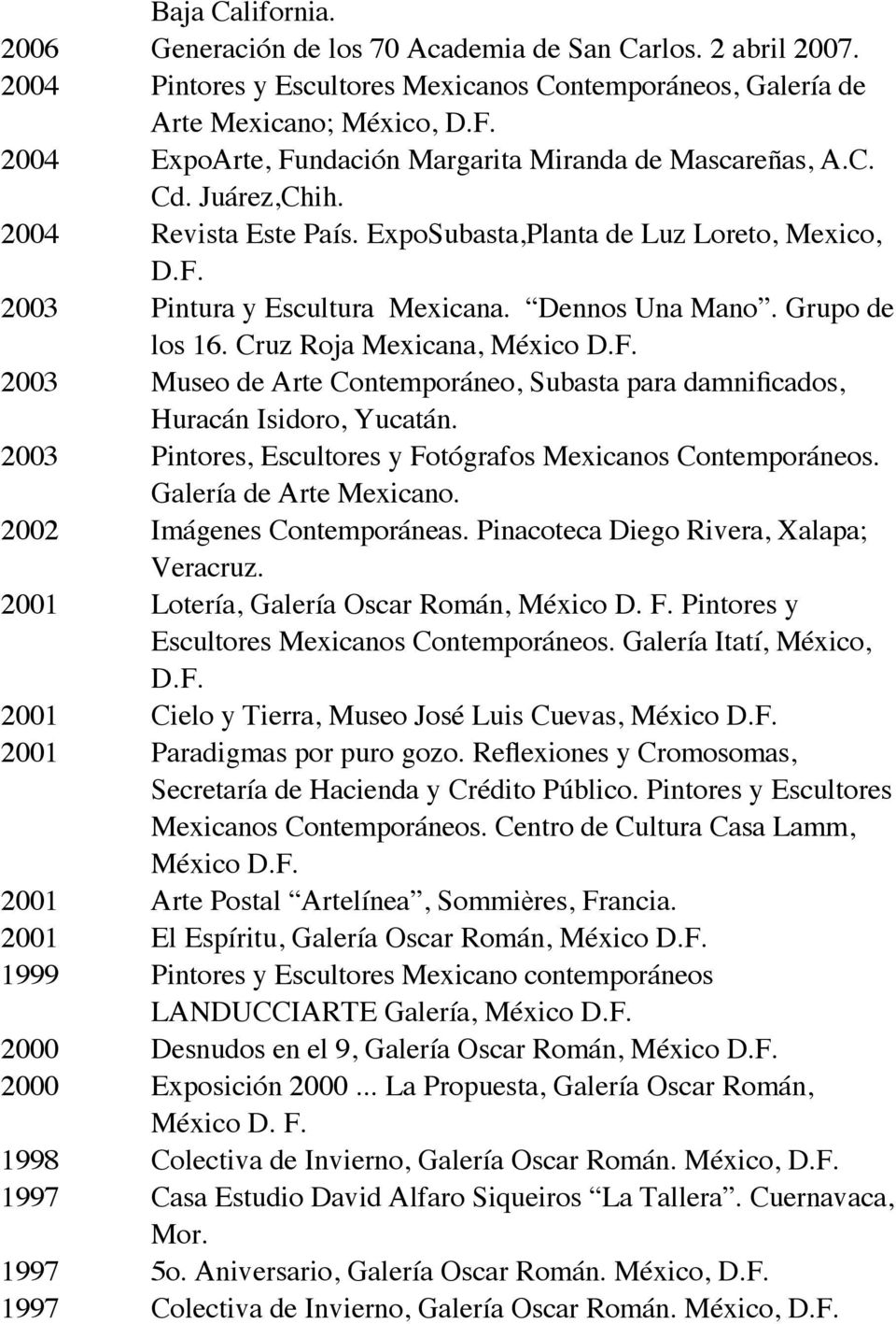 Dennos Una Mano. Grupo de los 16. Cruz Roja Mexicana, México D.F. 2003 Museo de Arte Contemporáneo, Subasta para damnificados, Huracán Isidoro, Yucatán.