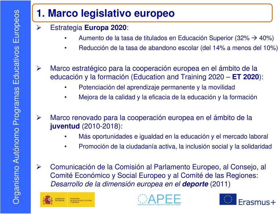 y la eficacia de la educación y la formación Marco renovado para la cooperación europea en el ámbito de la juventud (2010-2018): Más oportunidades e igualdad en la educación y el mercado laboral