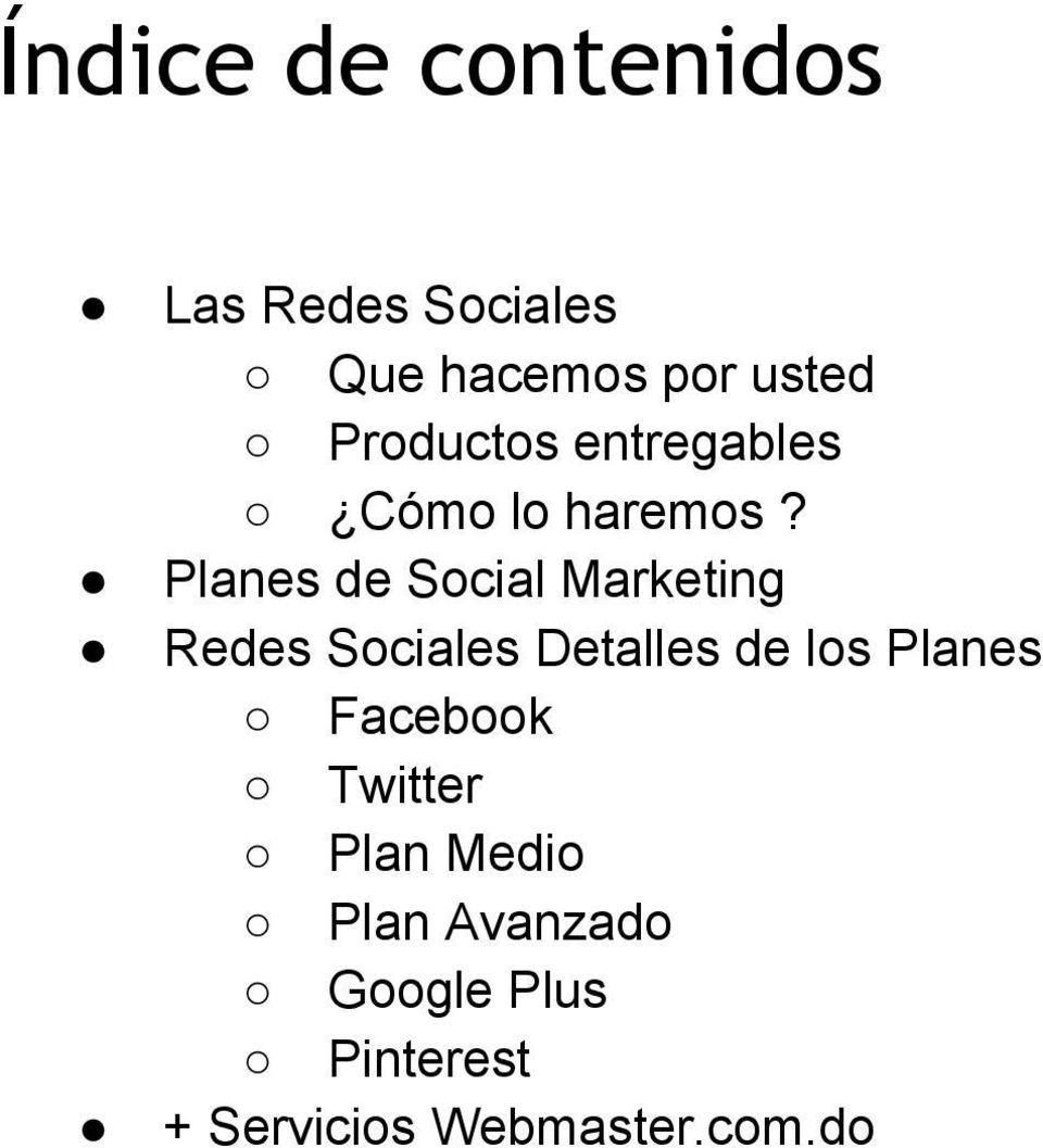 Planes de Social Marketing Redes Sociales Detalles de los Planes