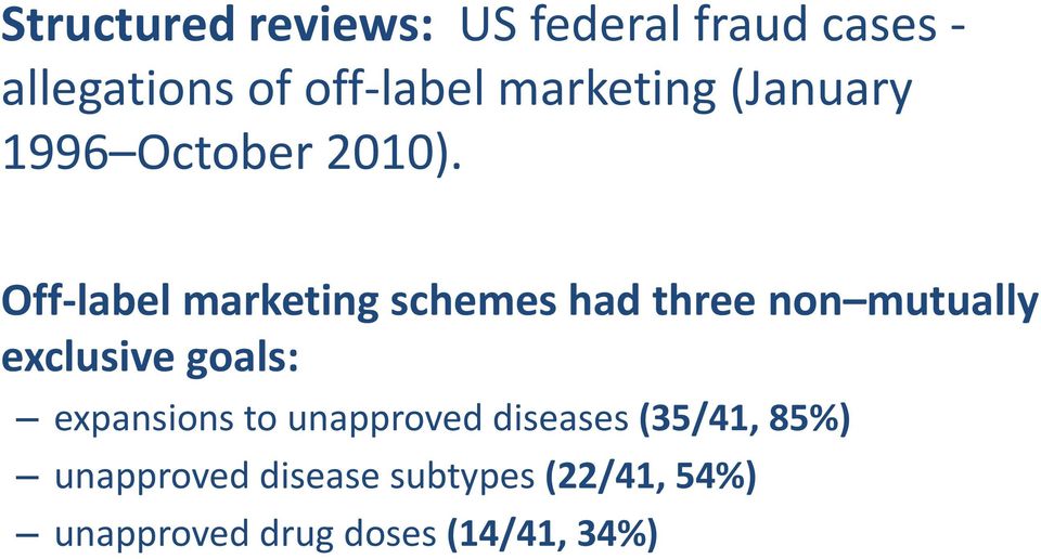Off-label marketing schemes had three non mutually exclusive goals: