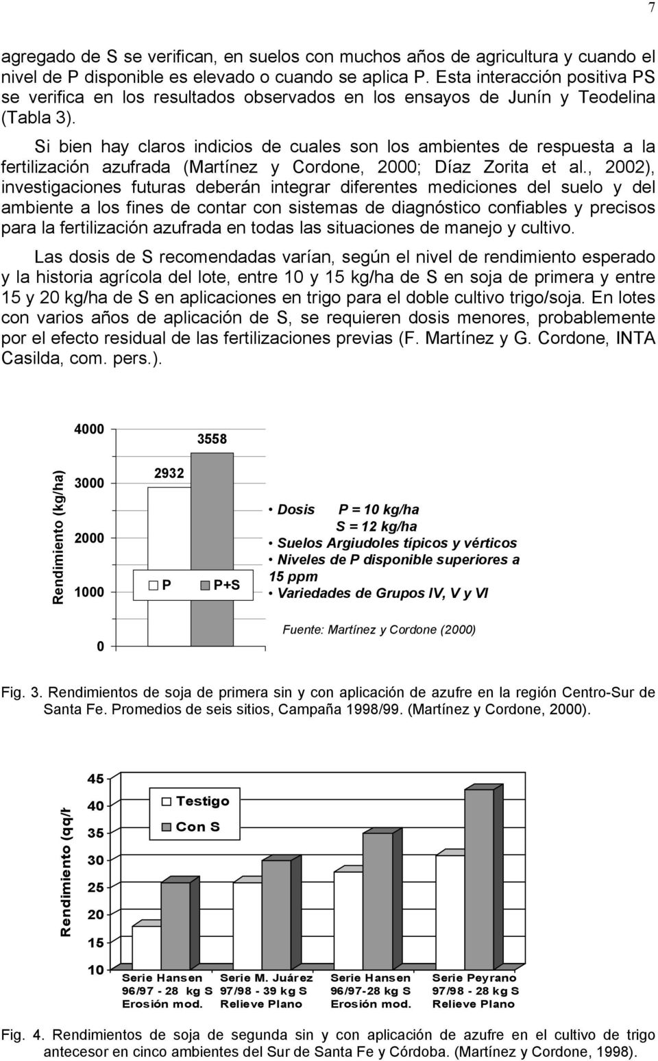 Si bien hay claros indicios de cuales son los ambientes de respuesta a la fertilización azufrada (Martínez y Cordone, 2000; Díaz Zorita et al.