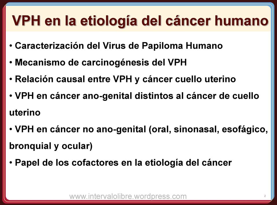 en cáncer ano-genital distintos al cáncer de cuello uterino VPH en cáncer no ano-genital