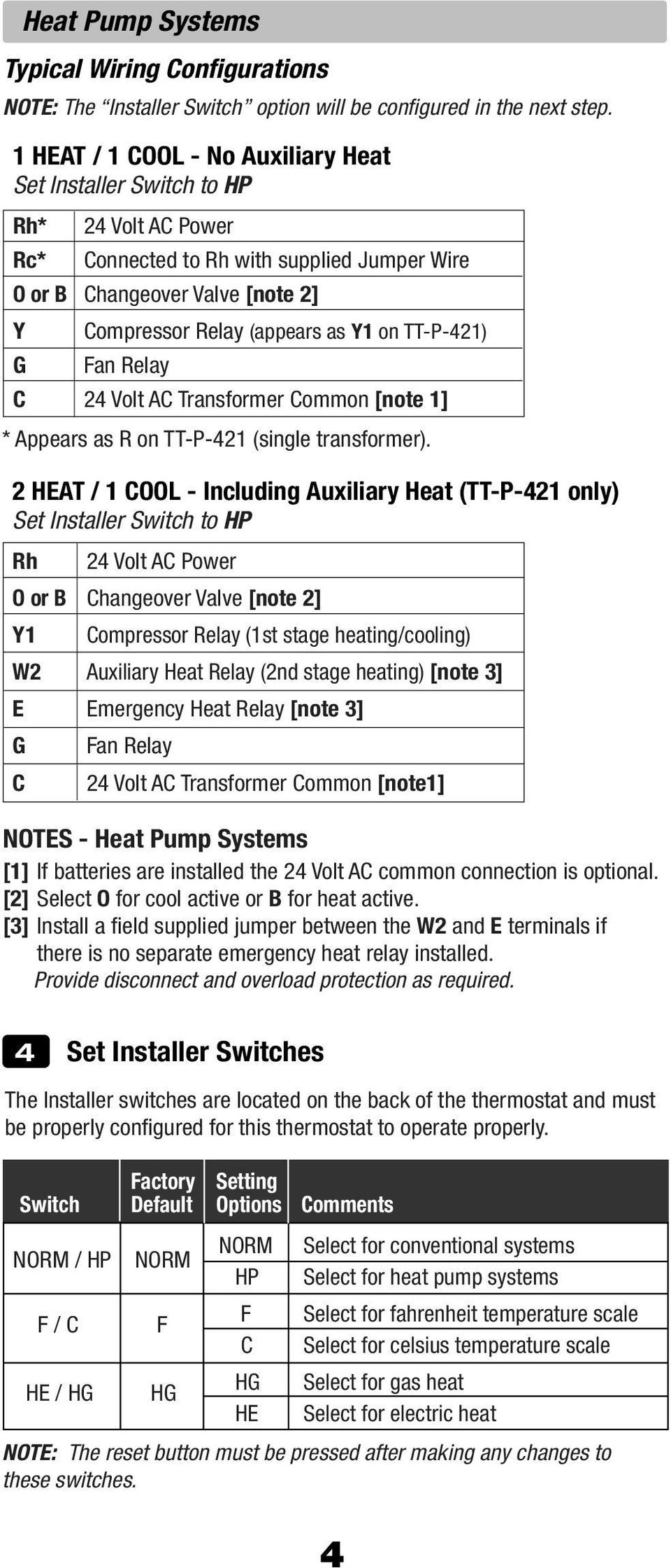 TT-P-421) G Fan Relay C 24 Volt AC Transformer Common [note 1] * Appears as R on TT-P-421 (single transformer).