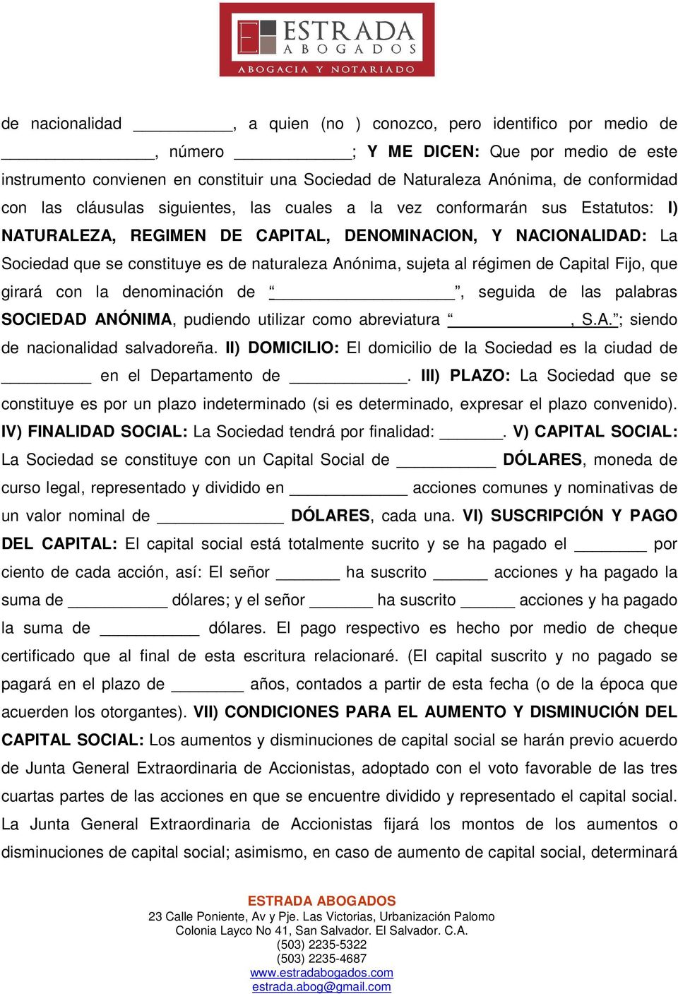 MODELO DE ESCRITURA DE CONSTITUCIÓN SOCIEDAD ANÓNIMA DE CAPITAL VARIABLE -  PDF Free Download