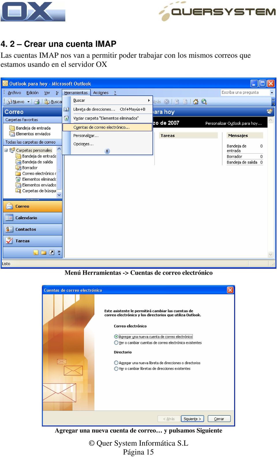 servidor OX Menú Herramientas -> Cuentas de correo electrónico