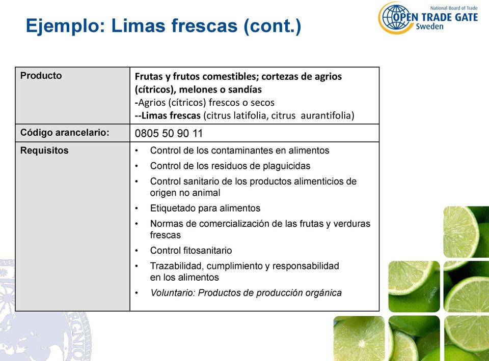 --Limas frescas (citrus latifolia, citrus aurantifolia) Requisitos Control de los contaminantes en alimentos Control de los residuos de plaguicidas