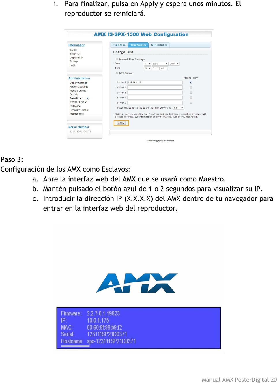 Abre la interfaz web del AMX que se usará como Maestro. b.